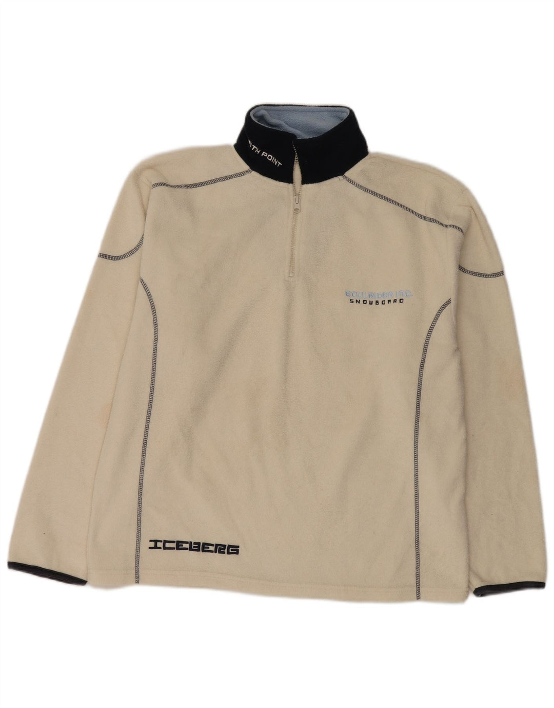 Pulover pentru bărbați Iceberg, cu fermoar și gât, din lână, XL, alb, poliester color bloc