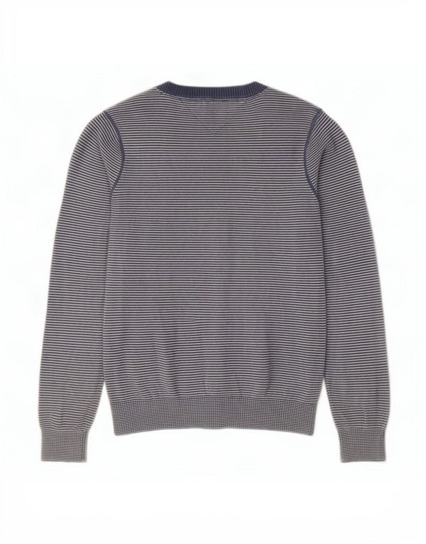 Tommy Hilfiger Mens Cardigan Sweater Small Navy Blue Pinstripe Cotton