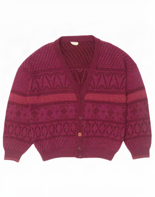 Pulover Cardigan Vintage pentru bărbați UK 46 XL Bordeaux Lână geometrică