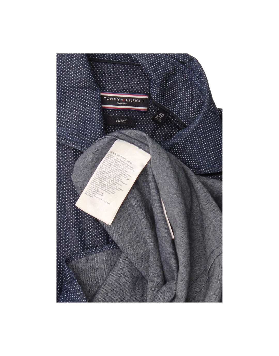 TOMMY HILFIGER Mens Tailored Shirt Size 40 15 3/4 Medium Navy Blue Spotted