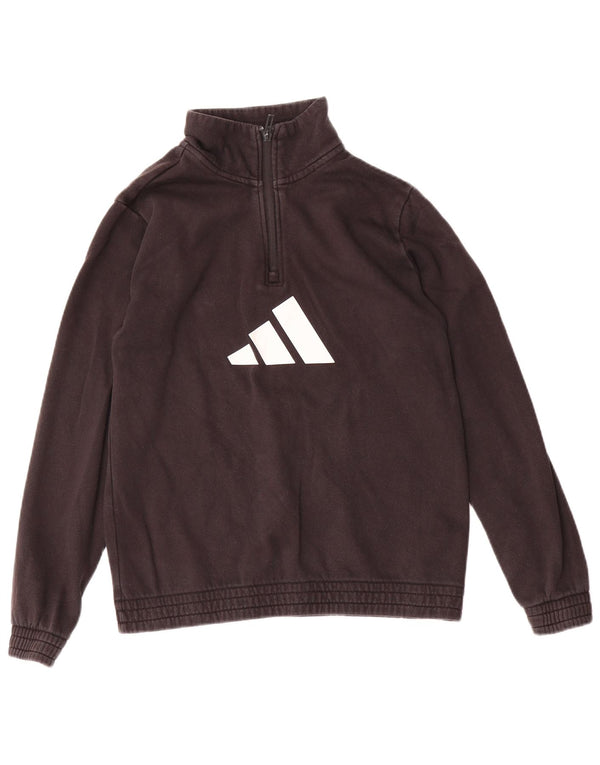 Adidas Boys Graphic Zip Neck Sweatshirt Jumper 13-14 Years Black Cotton