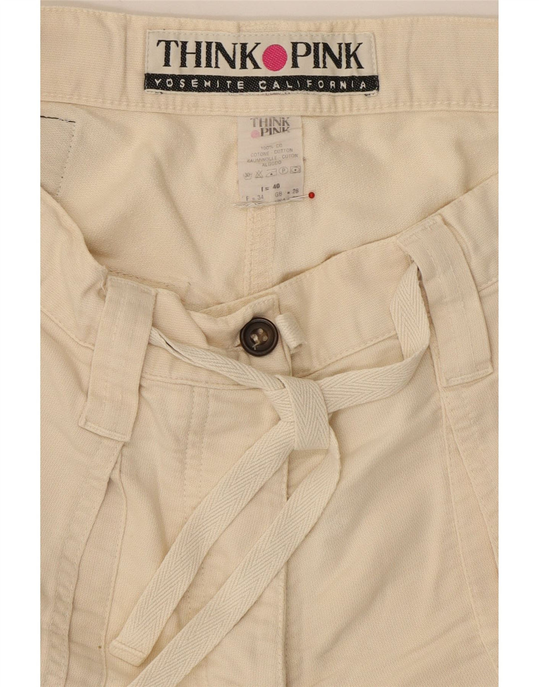 THINK PINK Womens Hot Pants UK 10 Small W26 Beige Cotton Vintage Think Pink and Second-Hand Think Pink from Messina Hembry 
