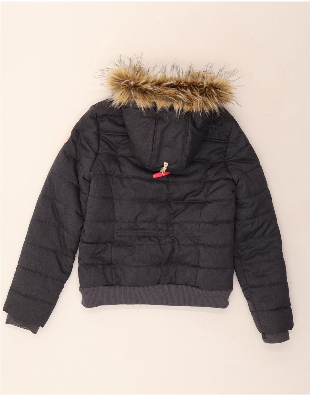 SUPERDRY Jachetă căptușită cu glugă pentru femei UK 14 mare, poliester bleumarin