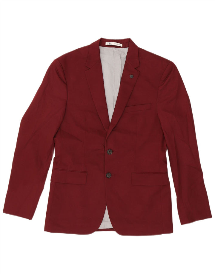 Jachetă pentru bărbați Zara cu 2 nasturi EU 46 Viscoză Burgundy mică