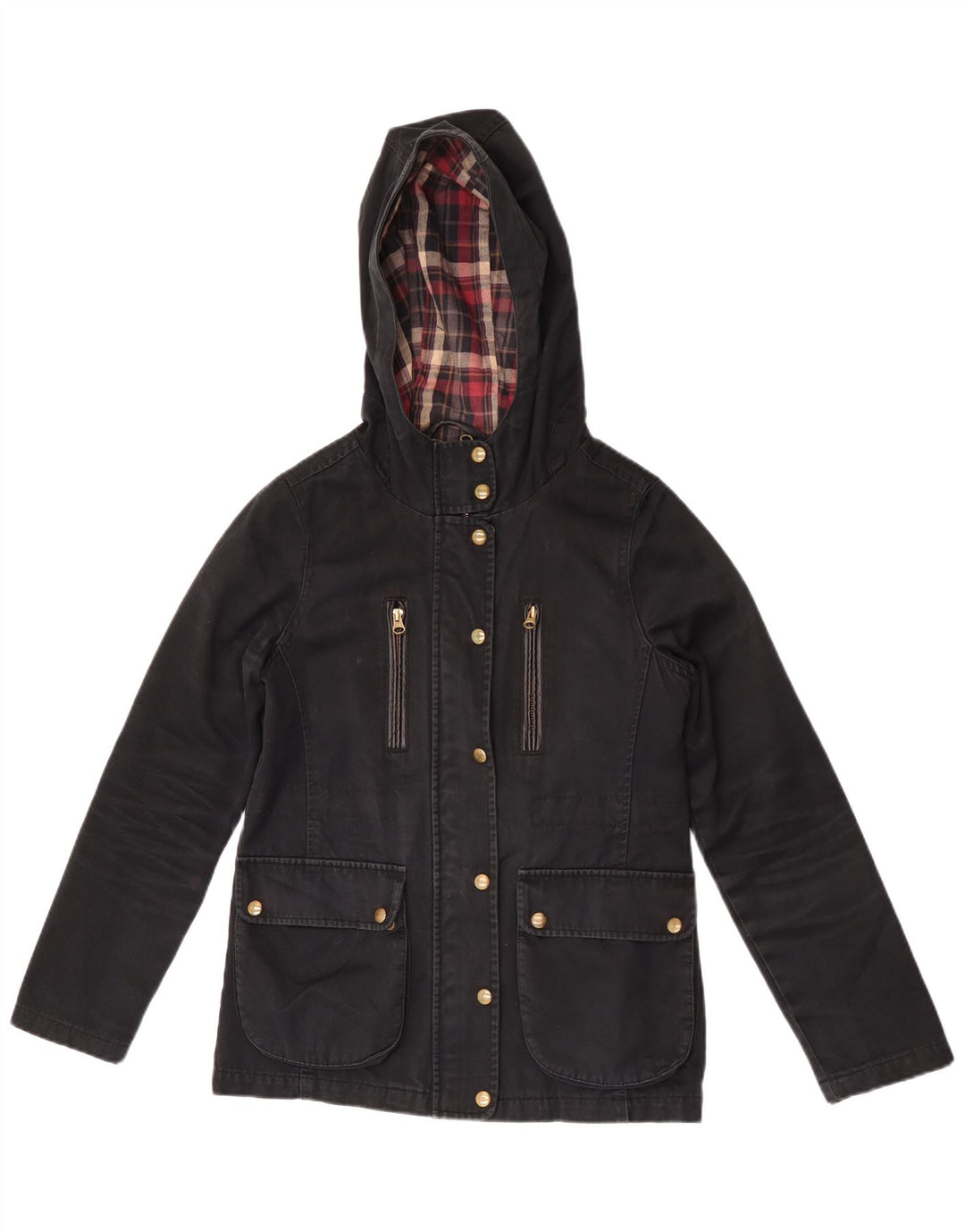 Jachetă bomber cu glugă Topshop pentru femei UK 8, bumbac negru mic