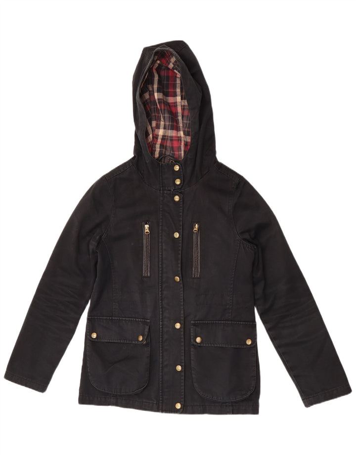 Jachetă bomber cu glugă Topshop pentru femei UK 8, bumbac negru mic