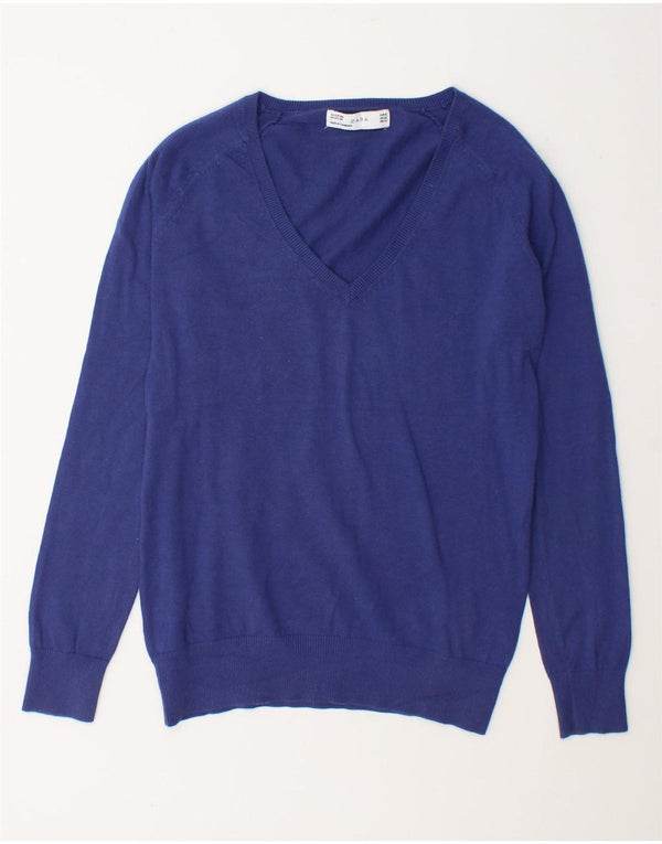 Pulover cu decolteu în V Zara pentru femei UK 18 XL Bumbac albastru