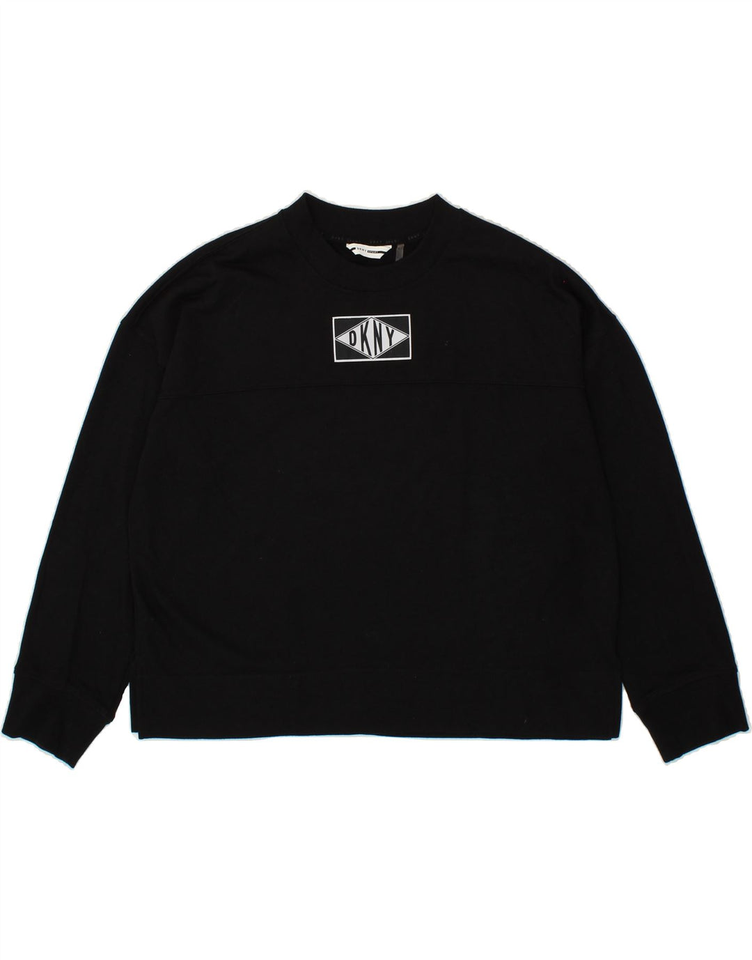 DKNY Womens Oversized Crop Graphic Sweatshirt Jumper UK 14 Medium Black Vintage Dkny and Second-Hand Dkny from Messina Hembry 
