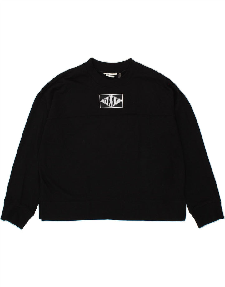 DKNY Womens Oversized Crop Graphic Sweatshirt Jumper UK 14 Medium Black Vintage Dkny and Second-Hand Dkny from Messina Hembry 