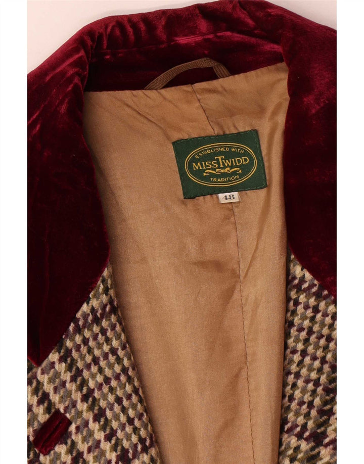 Jachetă vintage pentru femei cu 3 nasturi IT 48 XL Lână virgină cu carouri bej