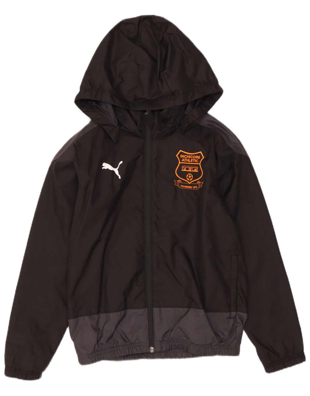 Jachetă de ploaie cu glugă grafică PUMA pentru fete, 7-8 ani, nailon negru color bloc