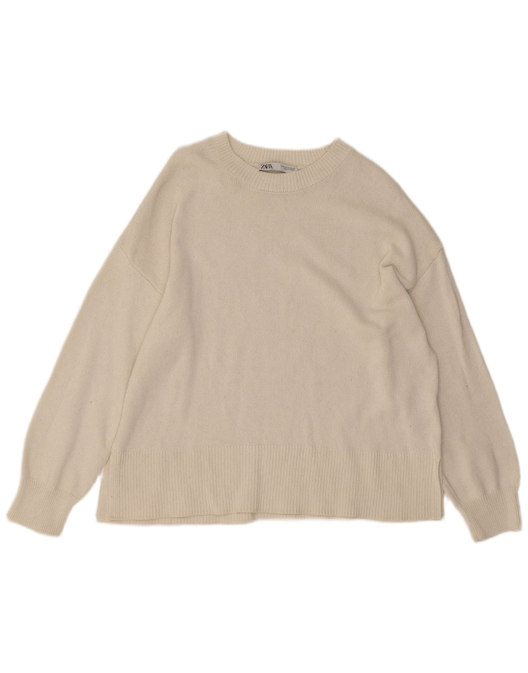 Pulover de damă Zara supradimensionat cu gât de barcă UK 14 Medium Off White