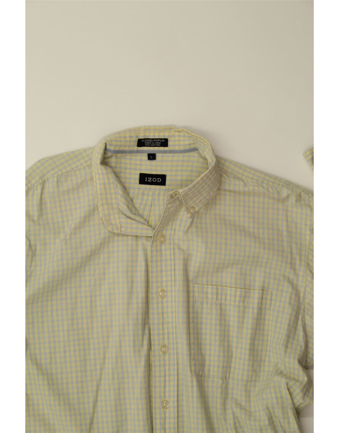 IZOD Mens Sueded Poplin Shirt Large Yellow Check Cotton Vintage Izod and Second-Hand Izod from Messina Hembry 