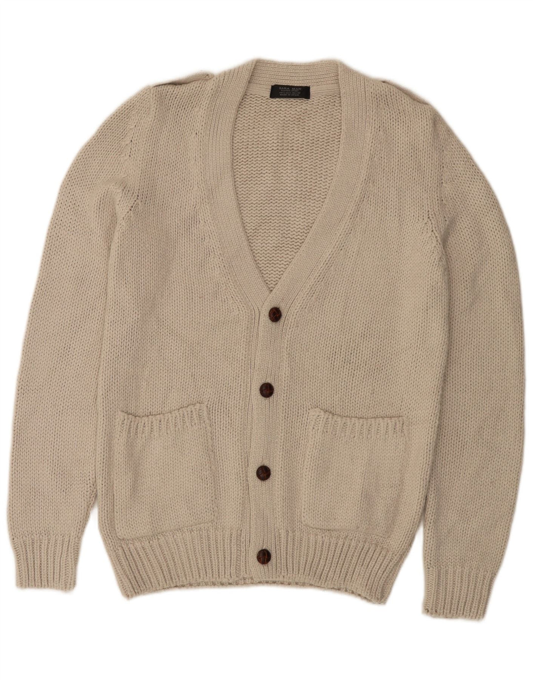 Pulover cardigan pentru bărbați Zara, mare, bej, acrilic