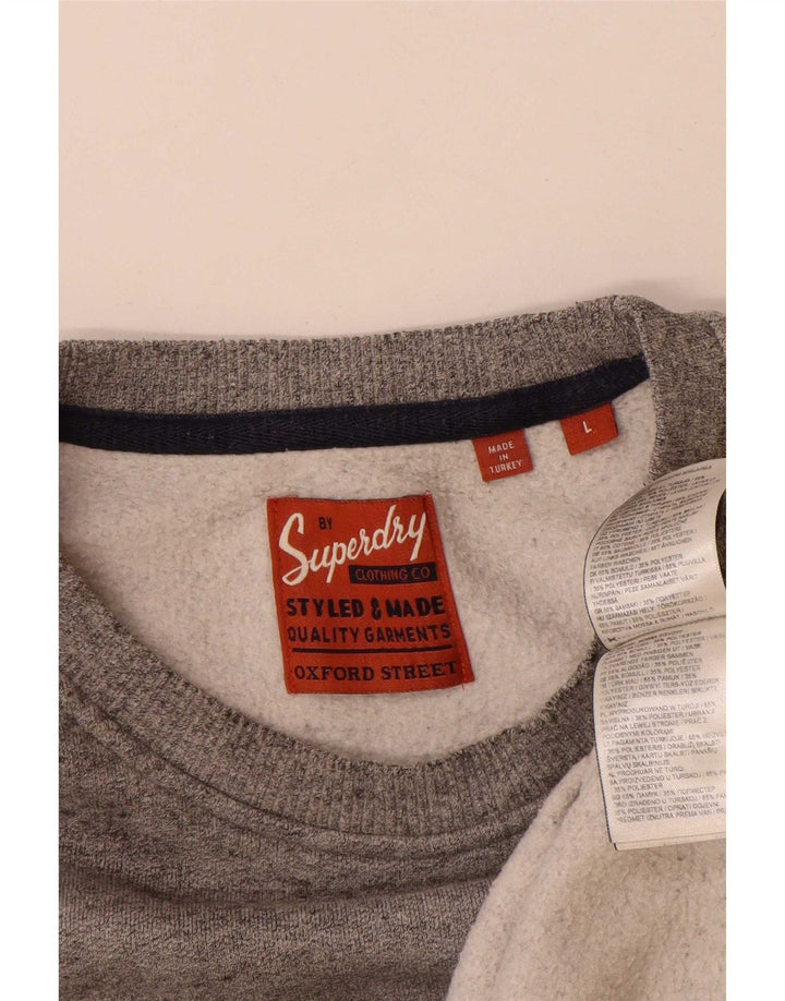 Hanorac grafic Superdry pentru bărbați Pulover mare, gri, bumbac cu pete