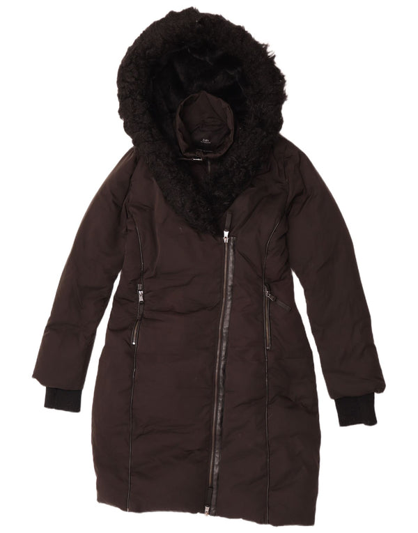 Zara Womens Hooded Padded Coat UK 10 Small Black Polyester
