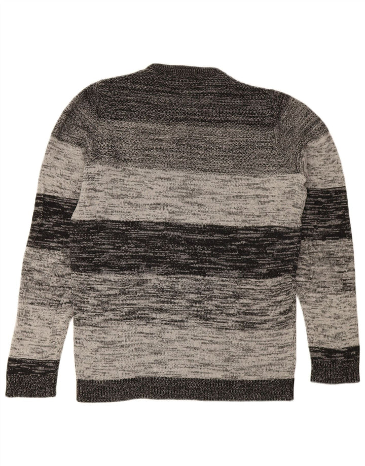 Pulover Jack & Jones pentru bărbați cu gât roșu, cu dungi mici, gri