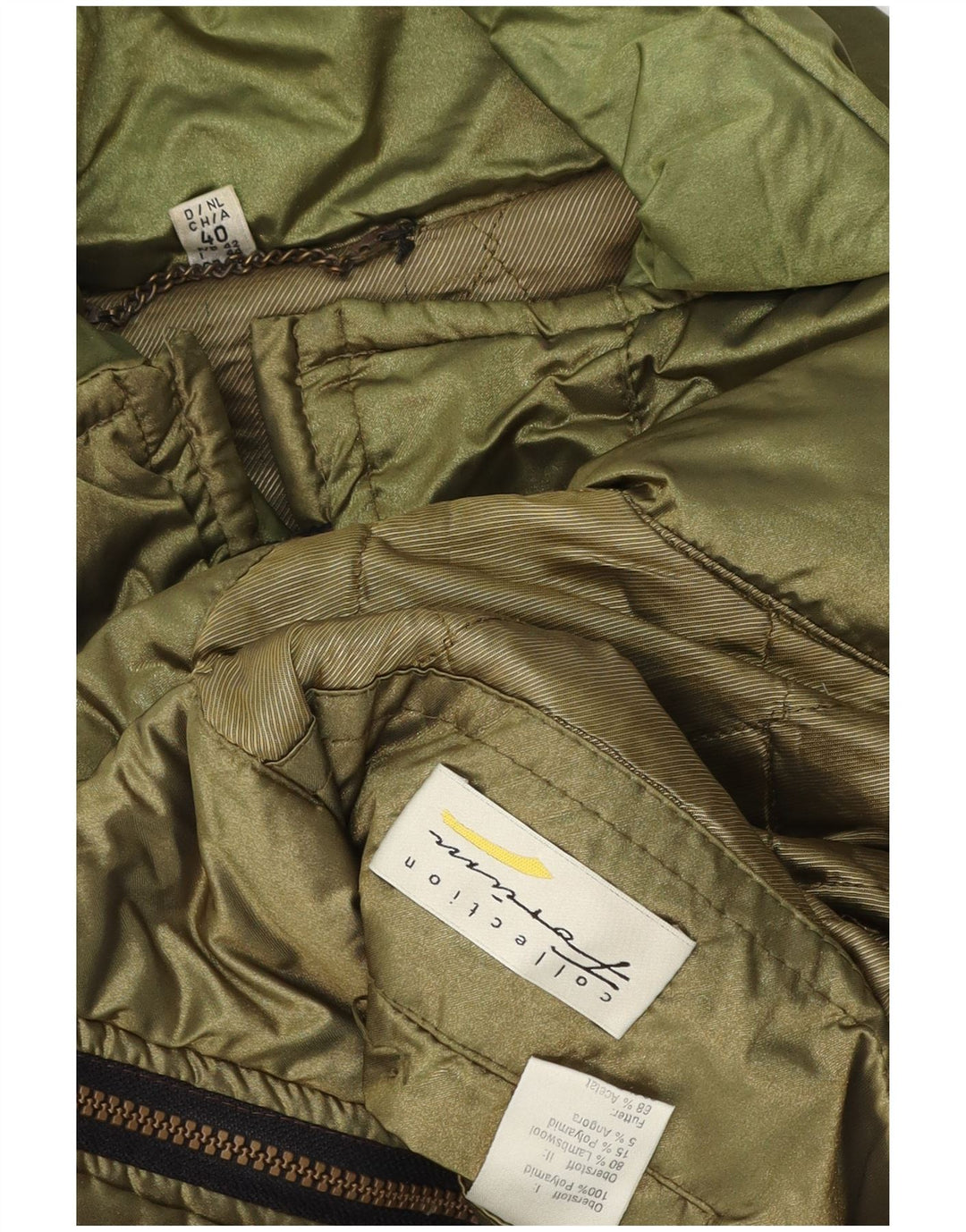 Palton căptușit vintage pentru femei, cu o formă lejeră, IT 44, verde mediu, color block