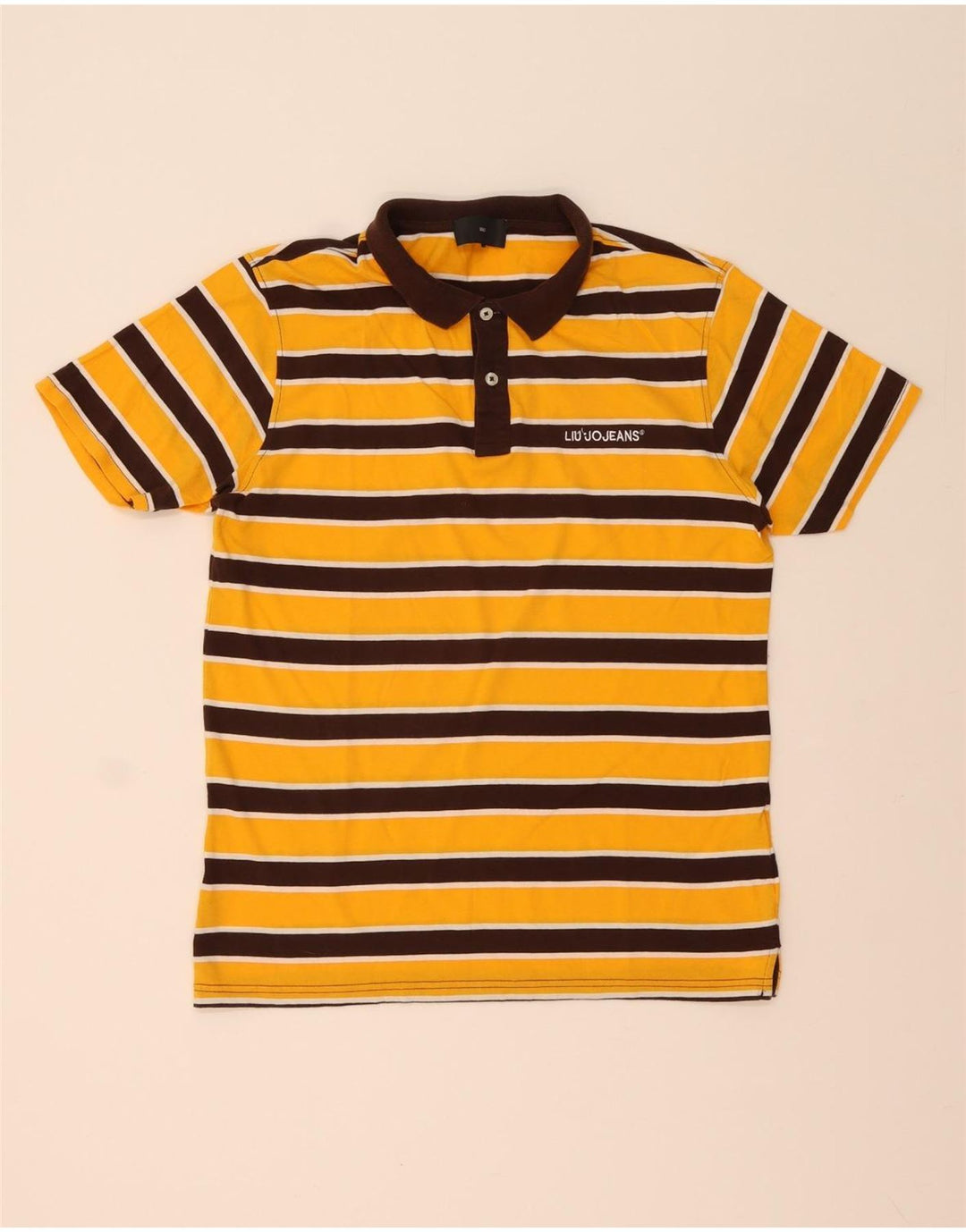 Tricou polo pentru bărbați Liu Jo, bumbac cu dungi galbene medii