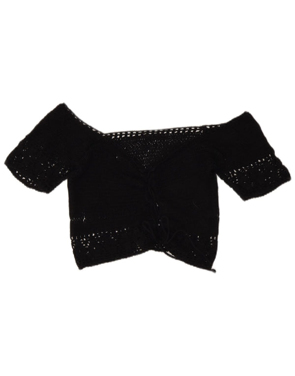 Pull & Bear Crop Crochet pentru femei Top cu umeri UK 14 Medium Negru