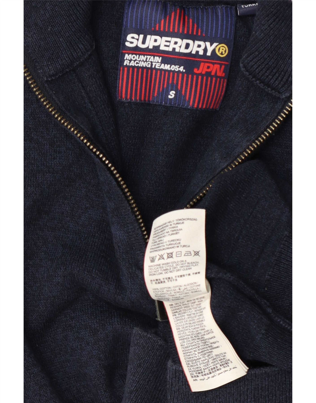 Pulover pentru bărbați Superdry, cu fermoar, cu gât, bumbac, albastru bleumarin