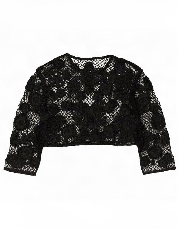 Bluză Vintage pentru femei Crop See Through Top UK 14 Medium Black Floral