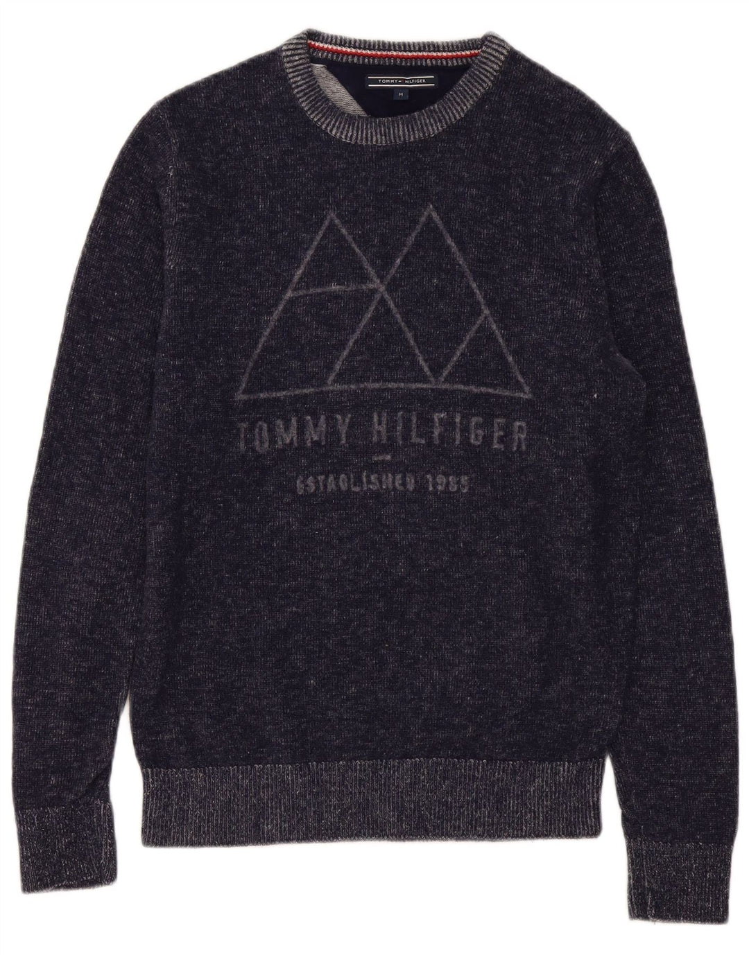 Pulover Tommy Hilfiger pentru bărbați, cu grafică, cu decolteu, lână, albastru bleumarin