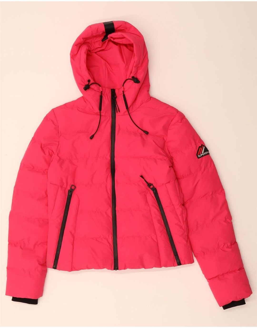 SUPERDRY Womens Hooded Padded Jacket UK 8 Small Pink Polyester Winter