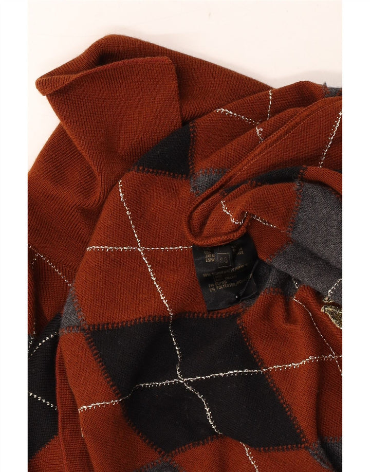 Pulover vintage cu gât polo pentru femei EU 38 Maro mediu Argyle/Diamond