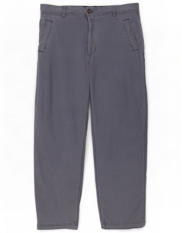Marks & Spencer Mens Straight Casual Trousers W38 L31 Blue Linen