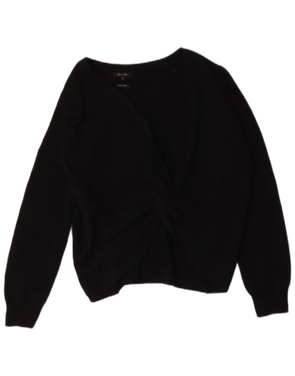 Massimo Dutti Pulover supradimensionat pentru femei cu decolteu în V UK 10 Lână neagră mică