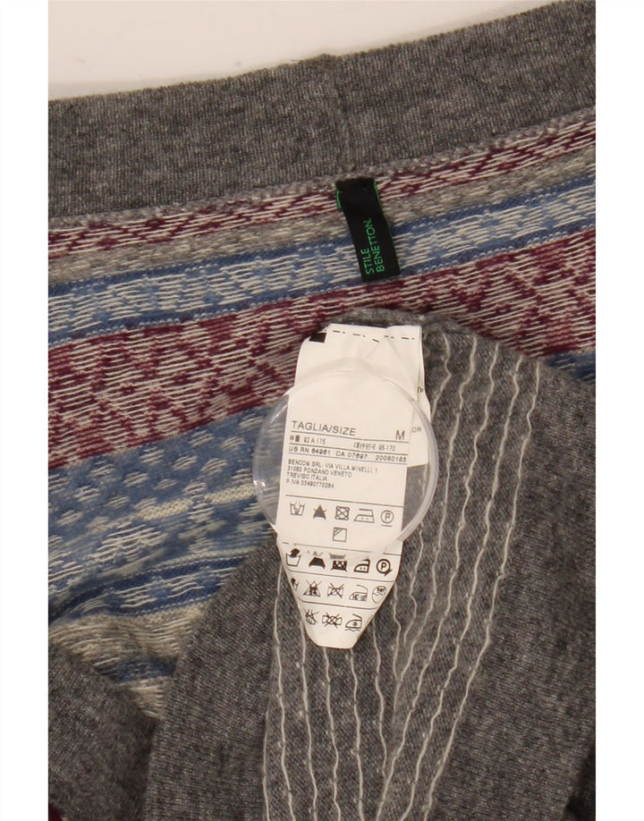 Pulover cardigan pentru femei Benetton UK 14 Gri mediu Lână Fair Isle