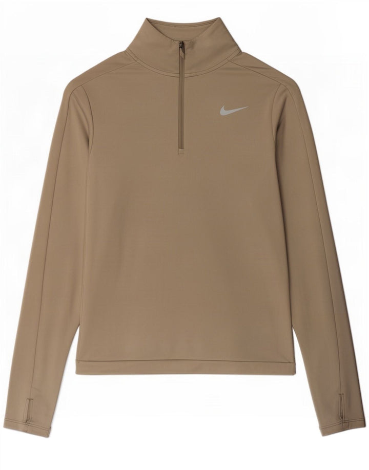 Top de trening Nike Dri Fit, cu fermoar și gât, pentru femei, UK 6 XS, poliester gri
