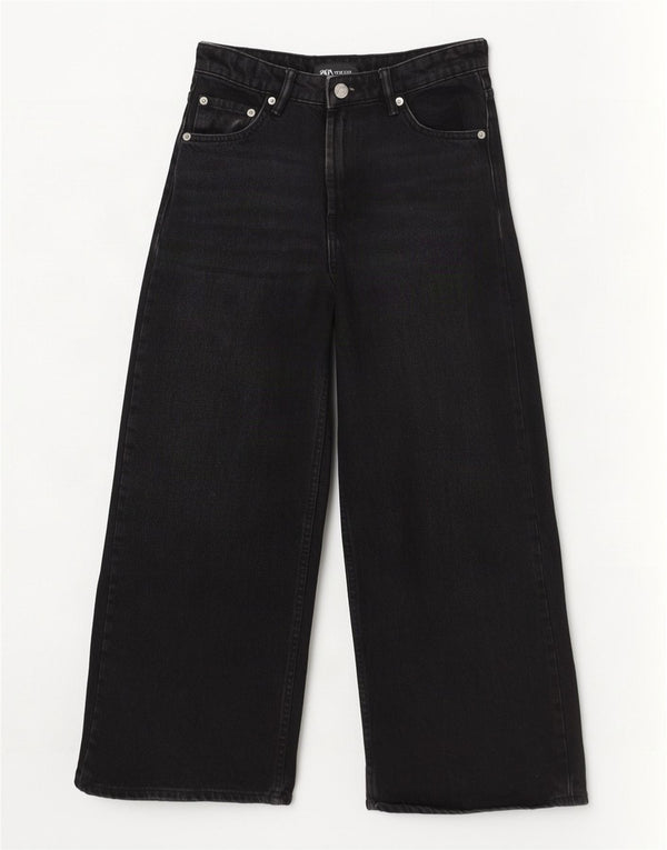 Blugi Zara femei cu talie înaltă cu picioare largi EU 36 XS W26 L25 bumbac negru