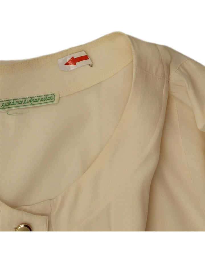 Bluză de cămașă vintage pentru femei UK 14 Medium din mătase alb