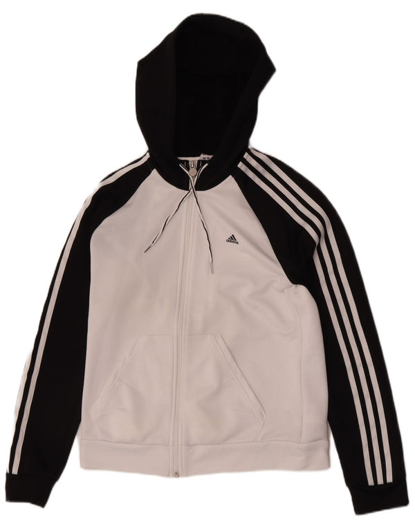 Pulover Adidas pentru femei, cu fermoar, cu glugă, UK 14 Medium, alb, poliester color bloc