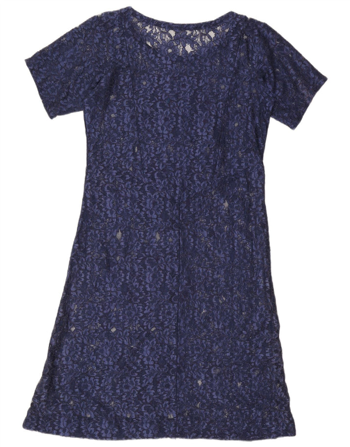 Rochie de bază din dantelă vintage pentru femei UK 16 mare bleumarin geometric
