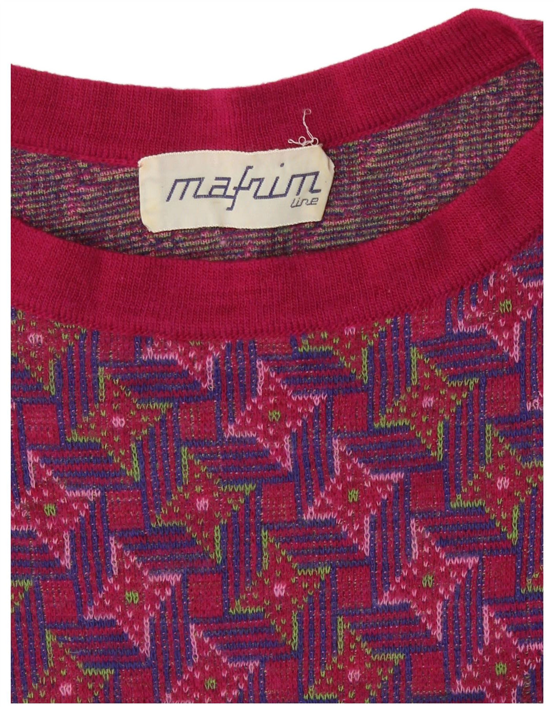 Pulover vintage pentru femei cu model abstract, cu gât rotund, pulover UK 10 Small Multic