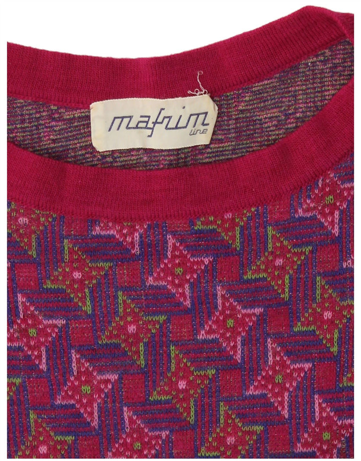 Pulover vintage pentru femei cu model abstract, cu gât rotund, pulover UK 10 Small Multic