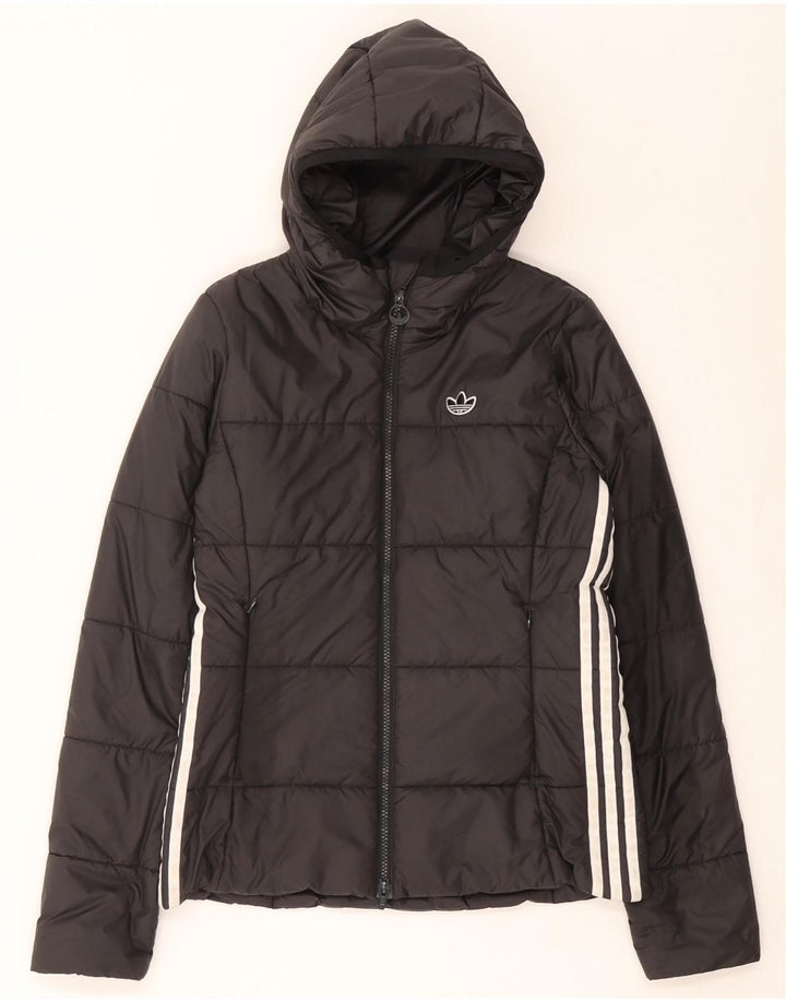Jachetă căptușită cu glugă Adidas pentru femei UK 10 Poliester negru mic