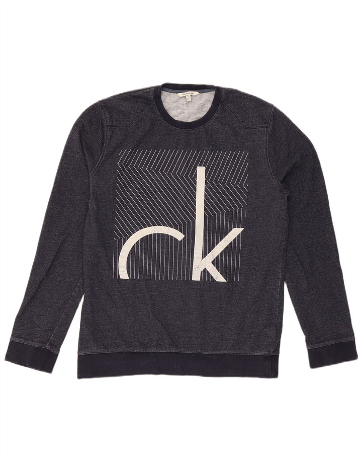 Hanorac grafic pentru bărbați Calvin Klein Jeans Pulover mediu bleumarin
