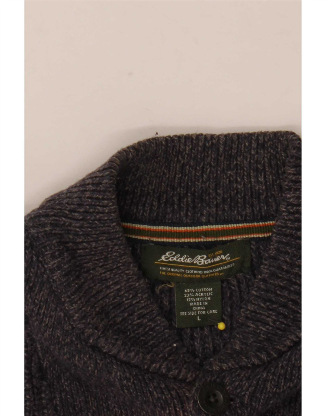Eddie Bauer Pulover pentru bărbați cu gât cu nasturi, mare, albastru marine, bumbac cu pete