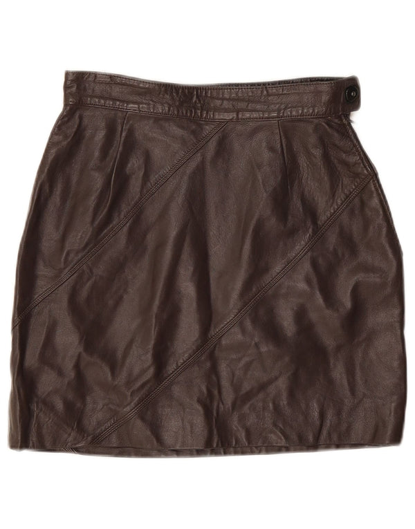Fusta Mini din piele Vintage pentru femei W24 XS maro