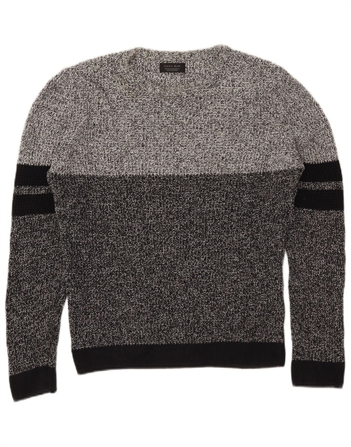 Pulover pentru bărbați Zara, cu decolteu rotund, din bumbac color bloc, gri mediu