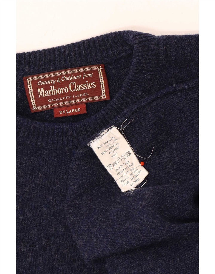 Pulover Marlboro Classics pentru bărbați, cu gât crew, 2XL, lână bleumarin