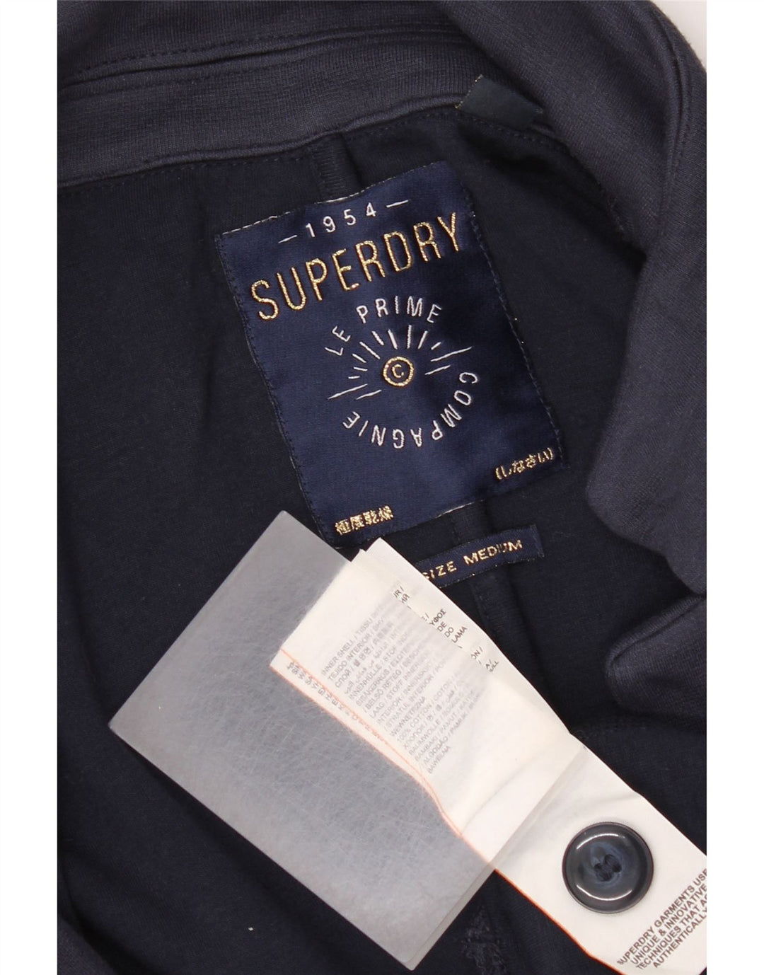 Jachetă Superdry pentru femei cu 1 buton, UK 14, bumbac, albastru bleumarin mediu