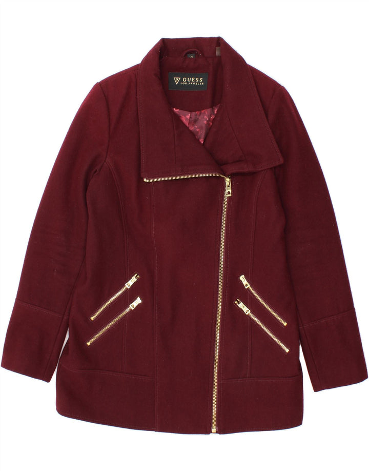 GUESS Womens Overcoat UK 16 Large Maroon Wool Vintage Guess and Second-Hand Guess from Messina Hembry 