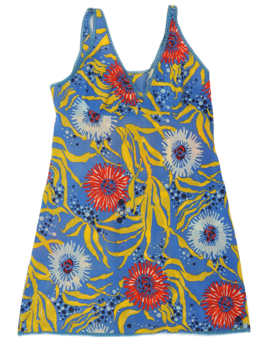 VINTAGE Rochie cu model abstract pentru femei UK 12 Medium Blue