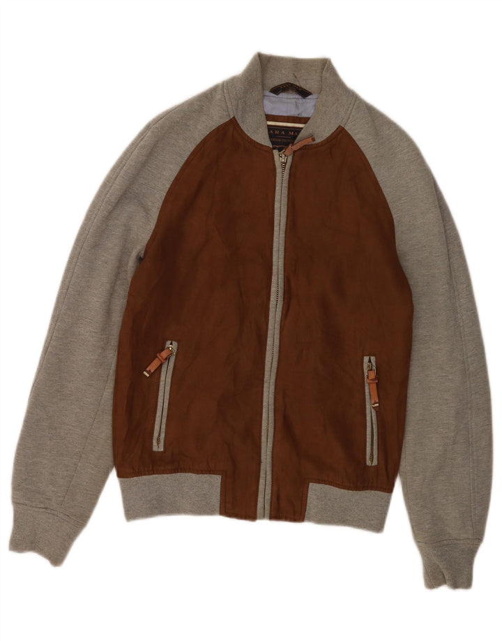 Bomber pentru bărbați Zara UK 38 Maro mediu Poliester color bloc