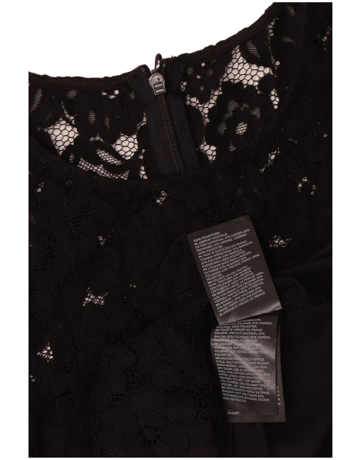 Rochie schimbătoare cu mânecă lungă pentru femei vintage UK 12 Medium Negru Floral Poliester